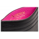 Avvenice - Premium Leather Credit Card Holder - Black Fuchsia - Handmade in Italy - Exclusive Luxury Collection