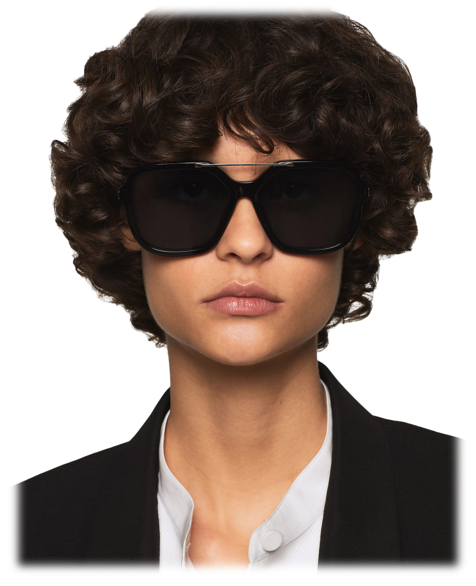 Stella McCartney Oversized Square Metal Bar Sunglasses Glossy Black Sunglasses Stella McCartney Eyewear Avvenice