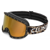 Céline - Ski Mask in Plastic with Metal Studs & Mirror Lenses - Leopard - Sunglasses - Céline Eyewear