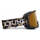 Céline - Maschera da Sci in Plastica con Borchie in Metallo e Lenti Specchiate - Leopardato - Occhiali da Sole