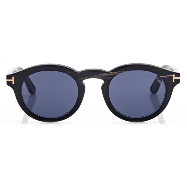 Tom Ford - Round Horn Sunglasses - Black Horn Blue - Sunglasses - Tom Ford Eyewear