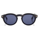 Tom Ford - Occhiali da Sole Corno Rotondi - Corno Nero Blu - Occhiali da Sole - Tom Ford Eyewear