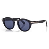 Tom Ford - Occhiali da Sole Corno Rotondi - Corno Nero Blu - Occhiali da Sole - Tom Ford Eyewear