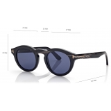 Tom Ford - Occhiali da Sole Corno Rotondi - Corno Nero Blu - Occhiali da Sole - Tom Ford Eyewear