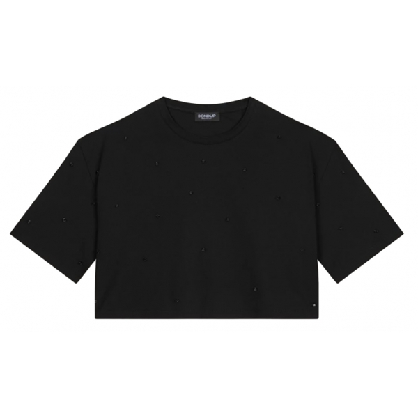 Dondup - T-shirt Cropped con Dettaglio Perline - Nero - T-shirt - Luxury Exclusive Collection