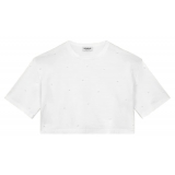 Dondup - T-shirt Cropped con Dettaglio Perline - Bianco - T-shirt - Luxury Exclusive Collection
