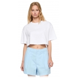 Dondup - T-shirt Cropped con Dettaglio Perline - Bianco - T-shirt - Luxury Exclusive Collection