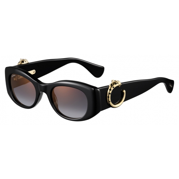 Cartier - Rectangular - Black Gold Grey Lenses - Panthère de Cartier Collection - Sunglasses - Cartier Eyewear