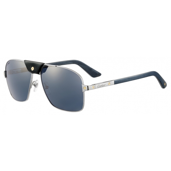 Cartier - Aviator - Brushed Gold Blue Lenses - Santos de Cartier Collection - Sunglasses - Cartier Eyewear