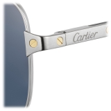 Cartier - Aviatore - Oro Spazzolata Lenti Blu - Santos de Cartier Collection - Occhiali da Sole - Cartier Eyewear