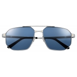 Cartier - Rectangular - Brushed Platinum Blue Lenses - Santos de Cartier Collection - Sunglasses - Cartier Eyewear