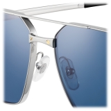 Cartier - Rectangular - Brushed Platinum Blue Lenses - Santos de Cartier Collection - Sunglasses - Cartier Eyewear