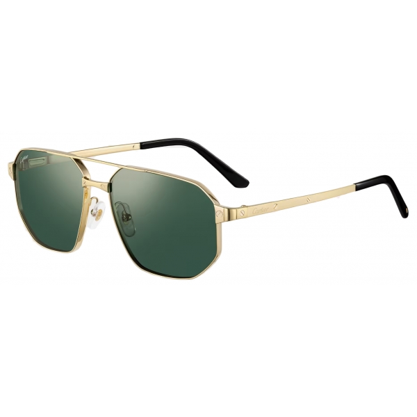 Cartier - Rettangolare - Oro Spazzolata Lenti Verdi - Santos de Cartier Collection - Occhiali da Sole - Cartier Eyewear