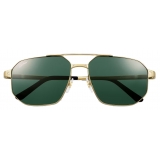 Cartier - Rectangular - Brushed Gold Green Lenses - Santos de Cartier Collection - Sunglasses - Cartier Eyewear