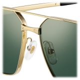 Cartier - Rectangular - Brushed Gold Green Lenses - Santos de Cartier Collection - Sunglasses - Cartier Eyewear