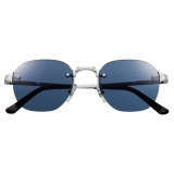 Cartier - Rectangular - Brushed Platinum Blue Lenses - Santos de Cartier Collection - Sunglasses - Cartier Eyewear