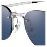 Cartier - Rectangular - Brushed Platinum Blue Lenses - Santos de Cartier Collection - Sunglasses - Cartier Eyewear