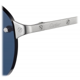 Cartier - Rectangular - Brushed Platinum Blue Lenses - Santos de Cartier Collection - Sunglasses - Cartier Eyewear