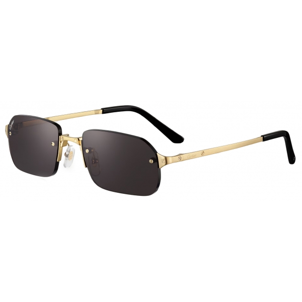 Cartier - Rectangular - Brushed Gold Gray Lenses - Santos de Cartier Collection - Sunglasses - Cartier Eyewear