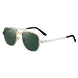 Cartier - Pilot - Brushed Gold Green Lenses - Santos de Cartier Collection - Sunglasses - Cartier Eyewear