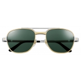 Cartier - Pilot - Brushed Gold Green Lenses - Santos de Cartier Collection - Sunglasses - Cartier Eyewear