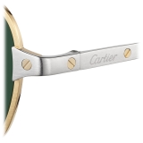 Cartier - Pilota - Oro Spazzolata Lenti Verdi - Santos de Cartier Collection - Occhiali da Sole - Cartier Eyewear