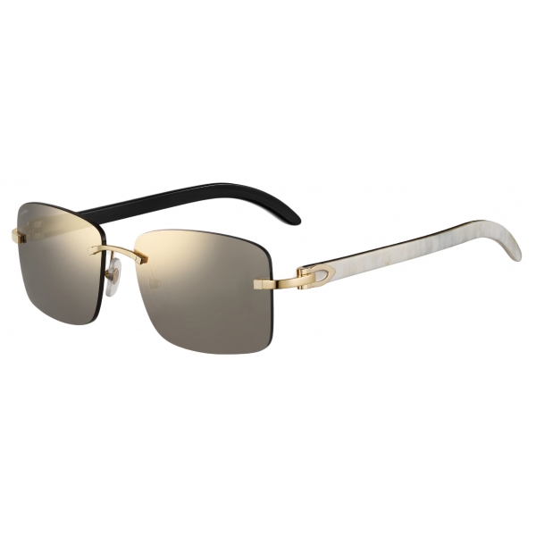 Cartier - Rectangular - White Horn Gold Grey Lenses - Signature C de Cartier Collection - Sunglasses - Cartier Eyewear