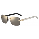 Cartier - Rettangolare - Corno Bianco Oro Lenti Grigio - Signature C de Cartier Collection - Occhiali da Sole - Cartier Eyewear