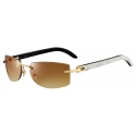 Cartier - Rettangolare - Corno Bianco Oro Lenti Marrone - Signature C de Cartier Collection - Occhiali da Sole - Cartier Eyewear