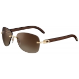 Cartier - Rettangolare - Legno Oro Lenti Marrone - Signature C de Cartier Collection - Occhiali da Sole - Cartier Eyewear