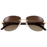 Cartier - Rettangolare - Legno Oro Lenti Marrone - Signature C de Cartier Collection - Occhiali da Sole - Cartier Eyewear