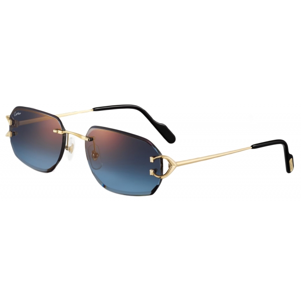 Cartier - Rettangolare - Oro Lenti Blu - Signature C de Cartier Collection - Occhiali da Sole - Cartier Eyewear