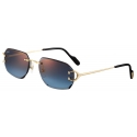 Cartier - Rectangular - Gold Blue Lenses - Signature C de Cartier Collection - Sunglasses - Cartier Eyewear