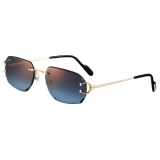 Cartier - Rectangular - Gold Blue Lenses - Signature C de Cartier Collection - Sunglasses - Cartier Eyewear