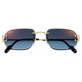 Cartier - Rectangular - Gold Blue Lenses - Signature C de Cartier Collection - Sunglasses - Cartier Eyewear