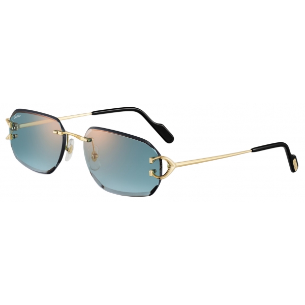 Cartier - Rettangolare - Oro Lenti Verde - Signature C de Cartier Collection - Occhiali da Sole - Cartier Eyewear