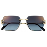 Cartier - Squadrati - Oro Lenti Blu - Signature C de Cartier Collection - Occhiali da Sole - Cartier Eyewear