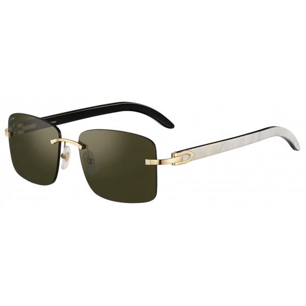 Cartier Rectangular White Horn Gold Green Lenses Signature C de Cartier Collection Sunglasses Cartier Eyewear Avvenice