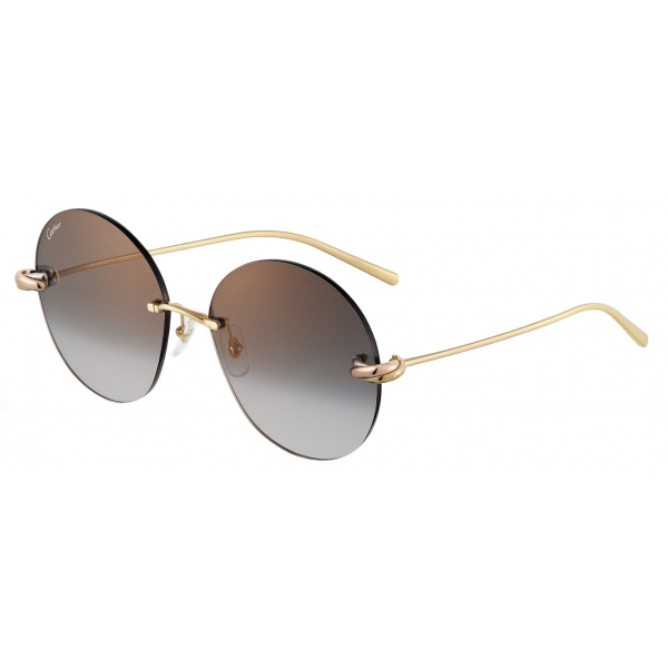 Cartier - Round - Gold Gray Lenses - Trinity Collection - Sunglasses - Cartier Eyewear