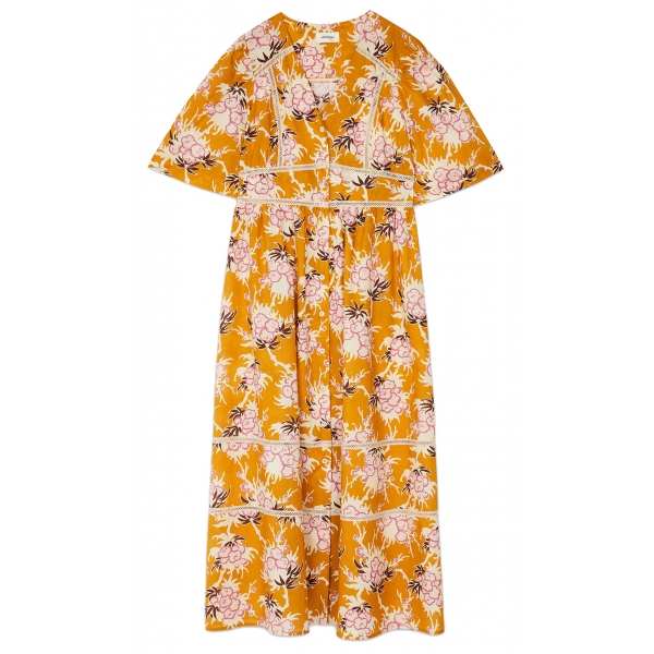 Ottod'Ame - Long Dress in Floral Pattern Cotton - Orange - Dresses - Luxury Exclusive Collection