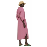 Ottod'Ame - Long Cotton Dress with Korean Neck - Pink - Dresses - Luxury Exclusive Collection