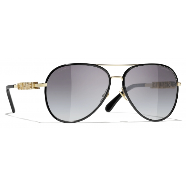 Chanel - Occhiali da Sole Pilota - Oro Nero Grigio Sfumato - Chanel Eyewear
