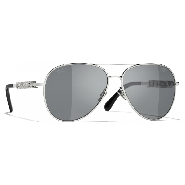 Chanel - Occhiali da Sole Pilota - Argento Grigio Scuro - Chanel Eyewear