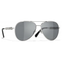 Chanel - Pilot Sunglasses - Silver Dark Grey - Chanel Eyewear