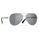 Chanel - Occhiali da Sole Pilota - Argento Grigio Scuro - Chanel Eyewear