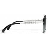 Chanel - Occhiali da Sole Pilota - Argento Grigio Scuro - Chanel Eyewear