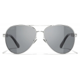 Chanel - Occhiali da Sole Pilota - Argento Grigio Scuro - Chanel Eyewear