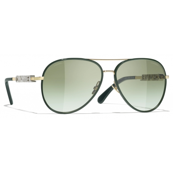 Chanel - Occhiali da Sole Pilota - Oro Chiaro Verde - Chanel Eyewear