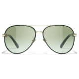 Chanel - Occhiali da Sole Pilota - Oro Chiaro Verde - Chanel Eyewear