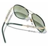 Chanel - Occhiali da Sole Pilota - Oro Chiaro Verde - Chanel Eyewear